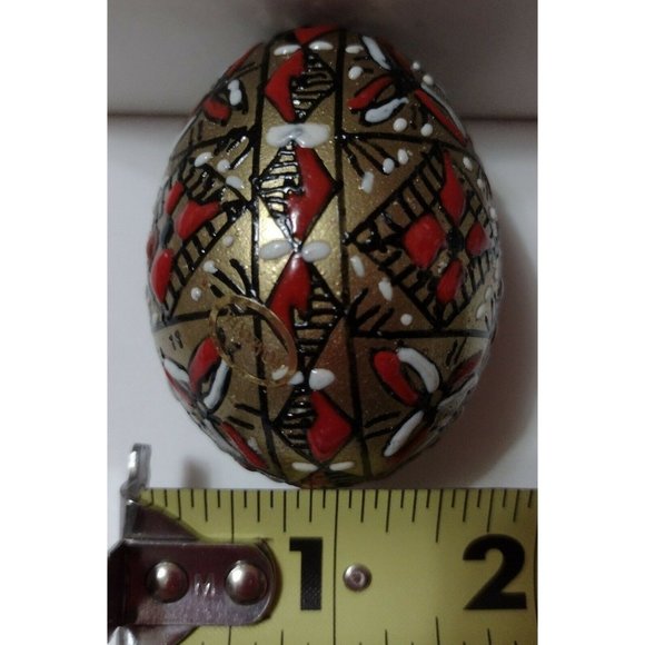 Romanian Pysanky Hand Painted Real Easter Egg Gold Base Multi-color Swirls Lines - Picture 2 of 5